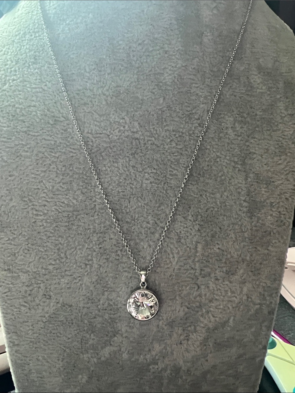 Round Clear Swarovski Crystal Pendant Necklace in Silver-Tone